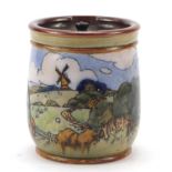 Royal Doulton stoneware tobacco jar hand painted with landscape, numbered 8468, 14.5cm high : For