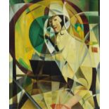 Manner of André Lhote - Abstract composition, geometric shapes with figure, French school oil on