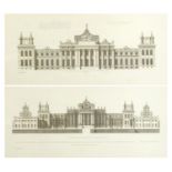 Blenheim Castle, pair of classical prints, each with Trowbridge labels verso, mounted, framed and