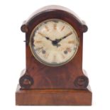Antique walnut mantle clock with Arabic numerals, 38.5cm high : For Further Condition Reports Please