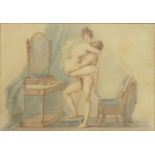 After Thomas Rowlandson - Erotic couple in an interior, print in colour, mounted, framed and glazed,