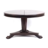 Victorian mahogany tilt top table with carved paw feet, 70cm high x 120cm in diameter : For