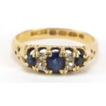 Victorian 18ct gold sapphire and diamond ring, Birmingham 1890, size K, 2.8g : For Further Condition