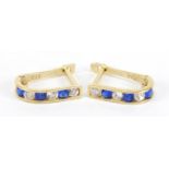 Pair of 14ct gold blue and clear stone hoop earrings, 1.1cm in length, 1.2g : For Further