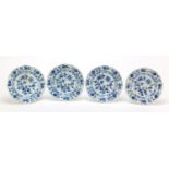 Four Meissen side plates hand painted in the Blue Onion pattern, blue crossed sword marks to the