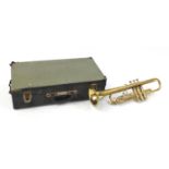 Brass B & N Champion trumpet with case, 49cm in length : For Further Condition Reports Please
