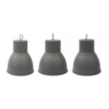 Three industrial metal light pendants, each 49cm high excluding the fittings : For Further Condition