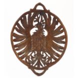 Black Forest basket with twin handles finely carved with a winged eagle, 36.5cm wide : For Further