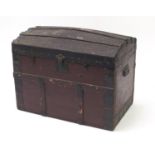 Victorian wooden bound dome top travelling trunk with carrying handles, lift out tray and Joel &