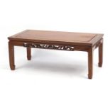 Chinese hardwood coffee table carved with cherry blossom, 40cm H x 102cm W x 51cm D : For Further