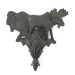 Heavy patinated bronze wall mount of a bison and moose, 23cm high : For Further Condition Reports