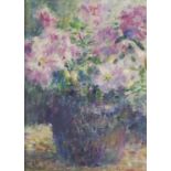Still life flowers in a vase, Impressionist oil on board, mounted and framed, 23cm x 16cm : For