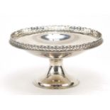 George V circular silver pedestal dish with pierced rim, by Blackmore & Fletcher Ltd, London 1927,