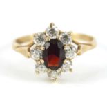 9ct gold garnet and clear stone ring, size P, 2.1g : For Further Condition Reports Please Visit