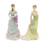 Two Coalport Age of Elegance figurines with boxes including afternoon matinee, the largest 21cm high