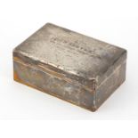 British Military World War II silver cigar box, the hinged lid engraved Presented to Captain H
