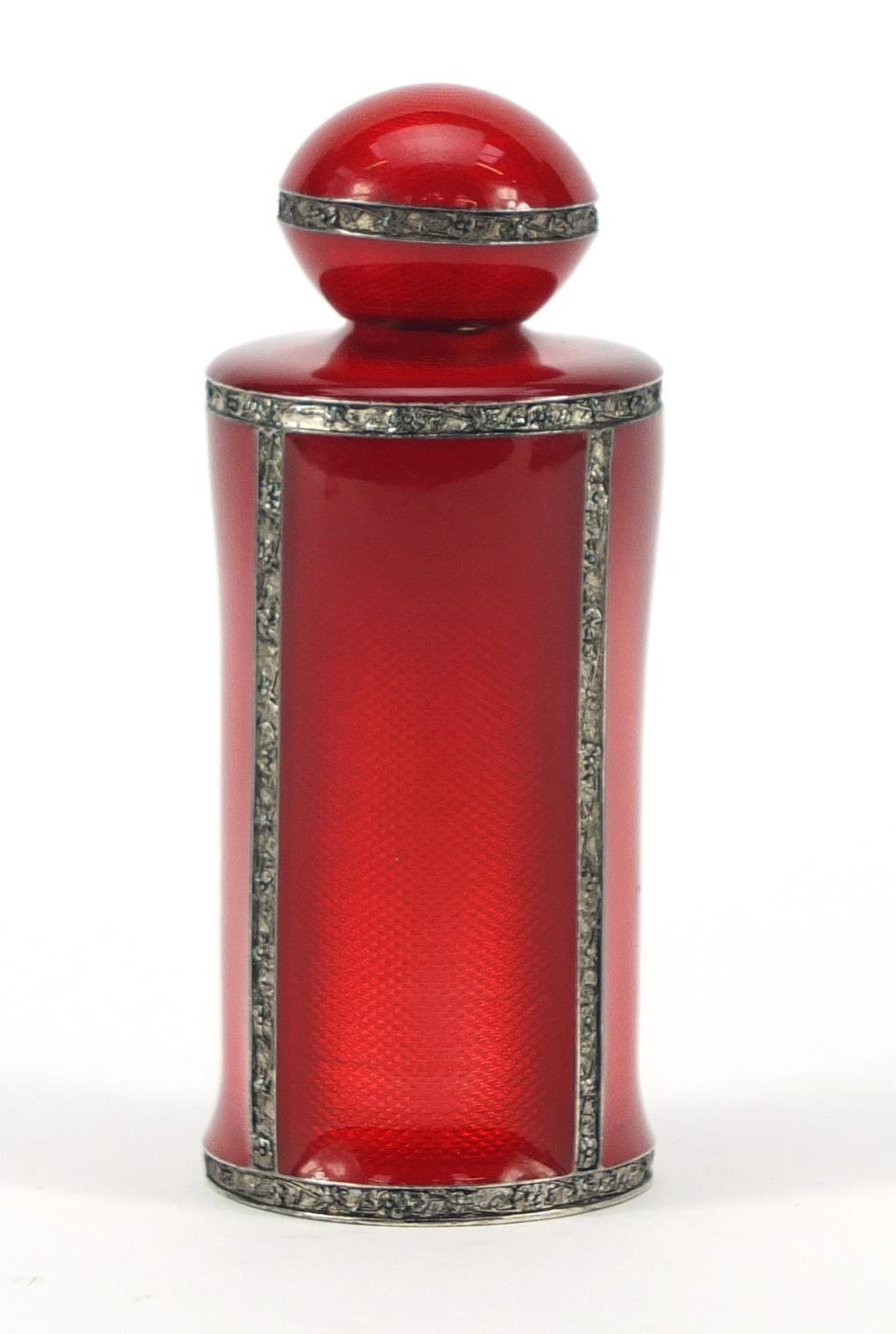 Red guilloche enamel scent bottle, 8.5cm high : For Further Condition Reports Please Visit Our