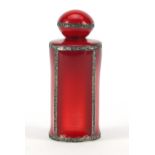 Red guilloche enamel scent bottle, 8.5cm high : For Further Condition Reports Please Visit Our