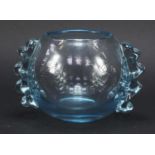 Powell spherical glass vase with applied ribbed lug handles, 12.5cm high : For Further Condition