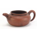Chinese yixing terracotta teapot, impressed character marks to the base, 21cm in length : For