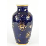 19th century Spode porcelain ovoid vase, hand painted and gilded with floral sprays onto a blue