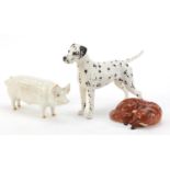 Three Beswick animals comprising a CH Wall champion boy pig, Dalmation and fox, the largest 20.5cm