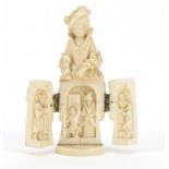 19th century French Dieppe carved ivory tryptych figure, 9cm high : For Further Condition Reports