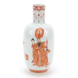 Chinese porcelain vase finely hand painted in iron red with figures attending an Emperor, six figure