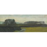 J K Howard - Dartmoor landscape, oil on board, framed, 53cm x 20.5cm : For Further Condition Reports