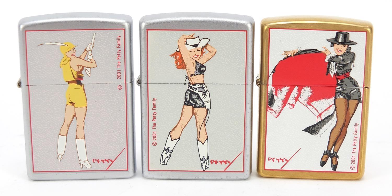 Three Zippo Petty Girl lighters two with cases including one with cardboard slip : For Further - Image 2 of 9