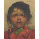 Jeanne Brandsma - Young child with hooped earrings, oil on canvas, mounted in contemporary frame,