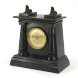 Victorian Egyptian revival black slate mantle clock by Charles Frodsham, mounted with two bronze