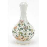 Good Chinese porcelain garlic neck vase, finely hand painted in the famille rose palette with
