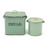 Vintage enamel bread bin and one other, the largest 34cm high : For Further Condition Reports Please