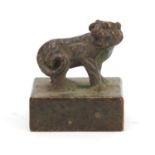 Chinese patinated bronze tiger seal with character marks, 3cm high : For Further Condition Reports