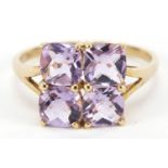 9ct gold amethyst cluster ring, size U, 3.2g : For Further Condition Reports Please Visit Our