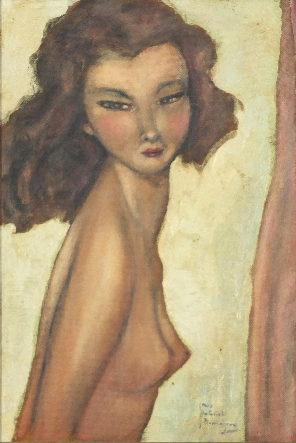 Portrait of a nude female, Continental school, oil on board, bearing an indistinct signature,