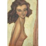 Portrait of a nude female, Continental school, oil on board, bearing an indistinct signature,