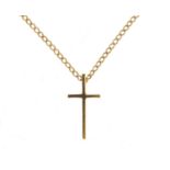 9ct gold cross pendant, 4.3cm in length, on a 9ct gold necklace, 48cm in length, 1.6g : For