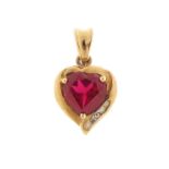9ct gold ruby and diamond love heart pendant, 1.6cm in length, 1.3g : For Further Condition