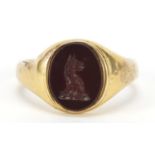 Unmarked gold intaglio seal ring, (tests as 9ct gold) size U, 3.2g : For Further Condition Reports