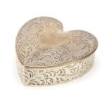 American sterling silver love heart shaped jewel box with velvet lined interior, numbered 504 to the