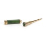 Good unmarked gold, nephrite and diamond set propelling pencil in the style of Fabergé, 4.5cm in