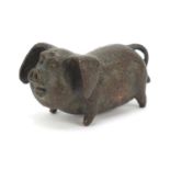 Japanese patinated bronze pig, impressed marks to the underside, 4.5cm in length : For Further