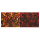 Abstract composition, pair of Italian school oil on canvasses, stamps verso, one bearing an