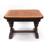 Oak draw leaf dining table with carved bulbous legs, 78.5cm H x 112.5cm W x 91.5cm D when closed :