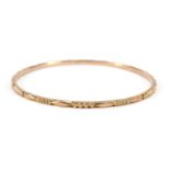 Unmarked gold bangle, (tests as 9ct gold) 6.5cm in diameter, 9.0g : For Further Condition Reports