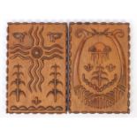 Pair of Folk Art style light wood panels carved with animals and flowers, each 43cm x 29cm : For