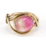 9ct gold cabochon pink stone ring, size O, 4.8g : For Further Condition Reports Please Visit Our