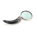 Large horn handled gallery magnifying glass, 51cm in length : For Further Condition Reports Please